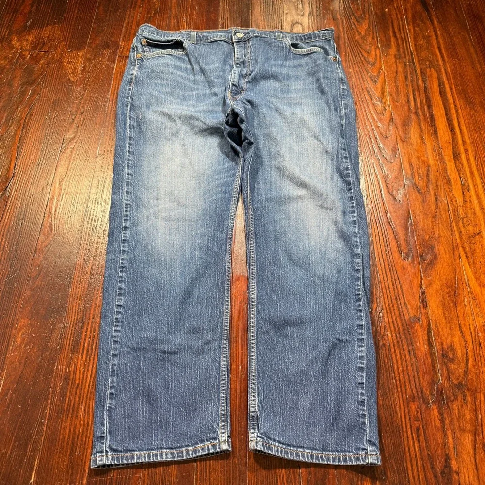 Levis 505 Jeans Mens 42x30 Blue Straight Leg Regular Fit Denim Faded Whiskers